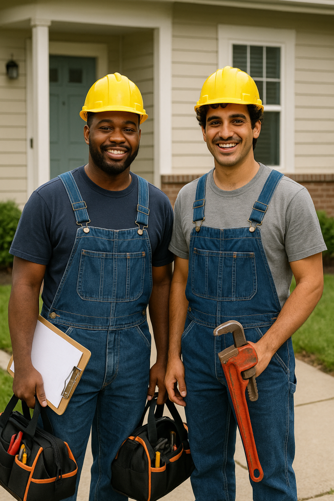 Professional maintenance team working on site