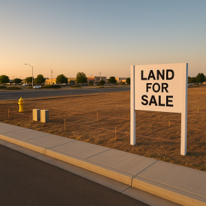 Vacant land with a 'Land for Sale' sign at a commercial development site in Pennsylvania managed by Commercial PM Pennsylvania.