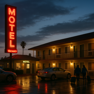 Motel with neon vacancy sign at dusk representing hospitality property managed by Commercial PM Pennsylvania in Philadelphia and Bucks County